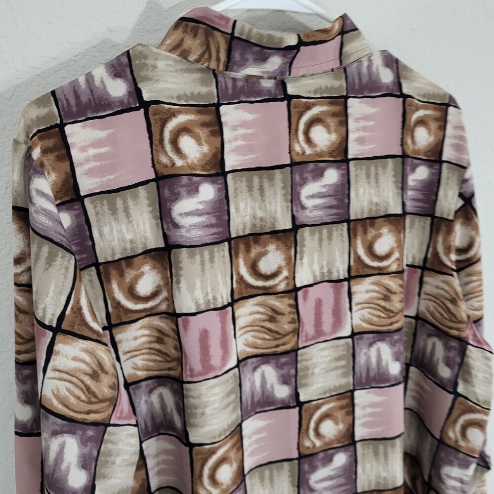 Blouseworks Blouse Shirt Womens XL Geometric Window pane Long Sleeve Button Down - Picture 11 of 12